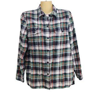 Madewell Womens Oversized Classic Ex‎ Boyfriend Flannel Plaid Shirt Size S